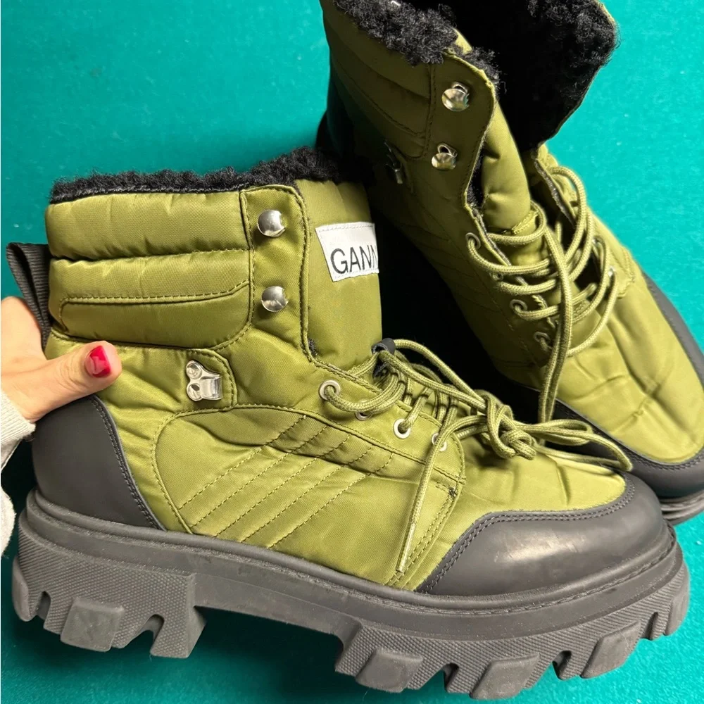 Ganni Faux Shearling Hiking Boot